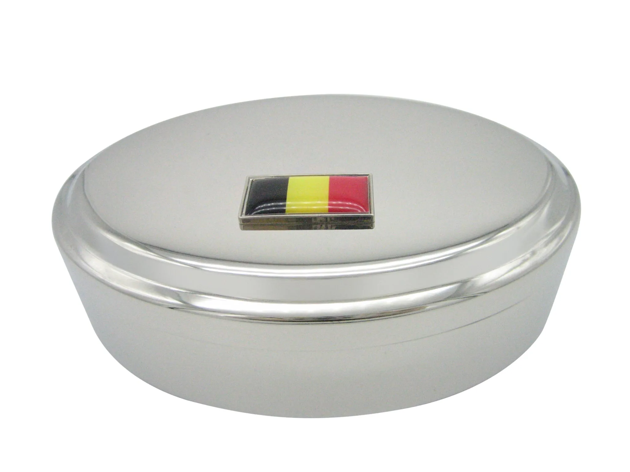 Thin Bordered Belgium Flag Pendant Oval Trinket Jewelry Box