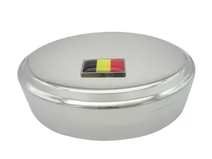 Thin Bordered Belgium Flag Pendant Oval Trinket Jewelry Box