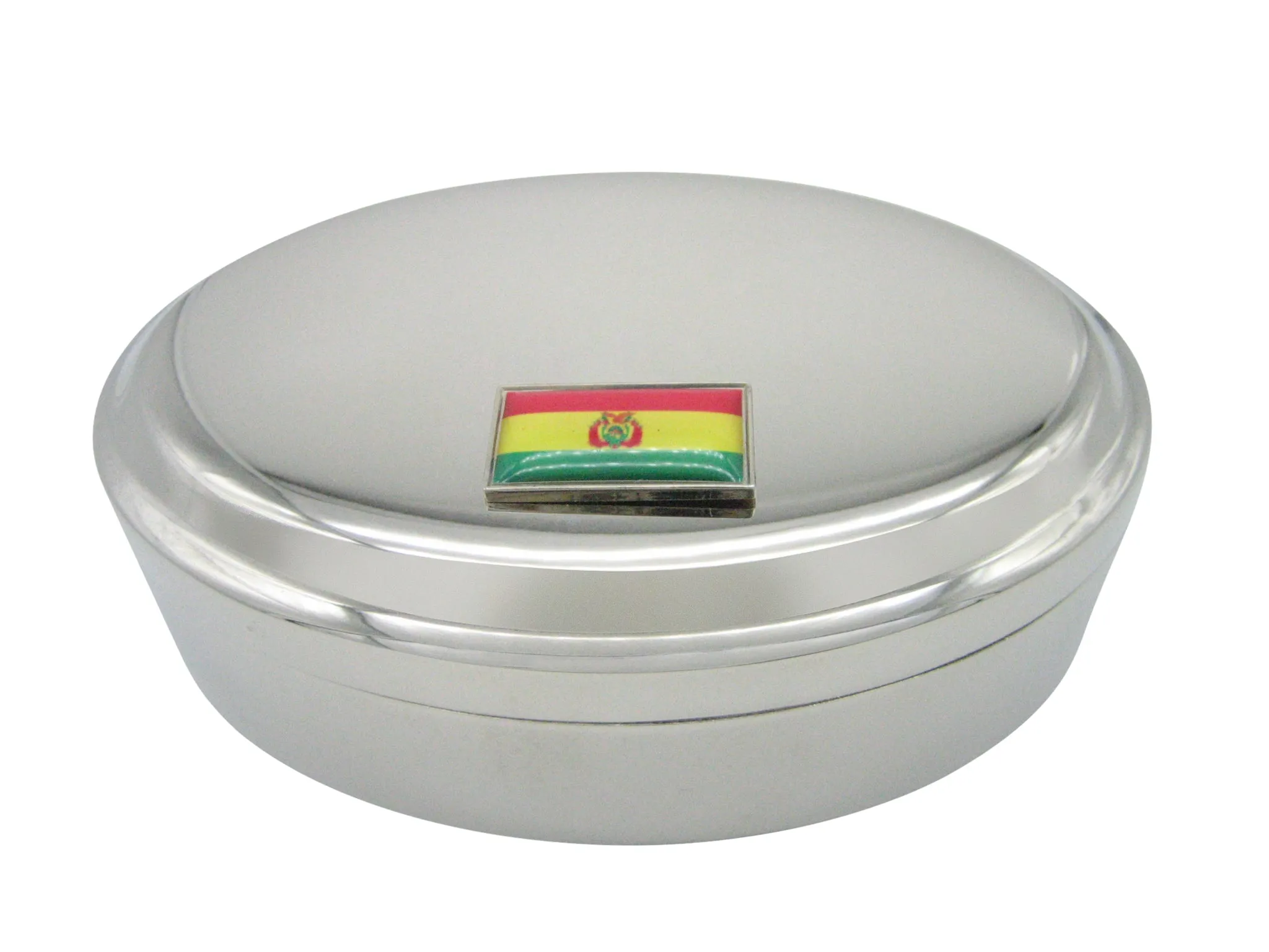 Thin Bordered Bolivia Flag Pendant Oval Trinket Jewelry Box