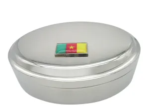 Thin Bordered Cameroon Flag Pendant Oval Trinket Jewelry Box