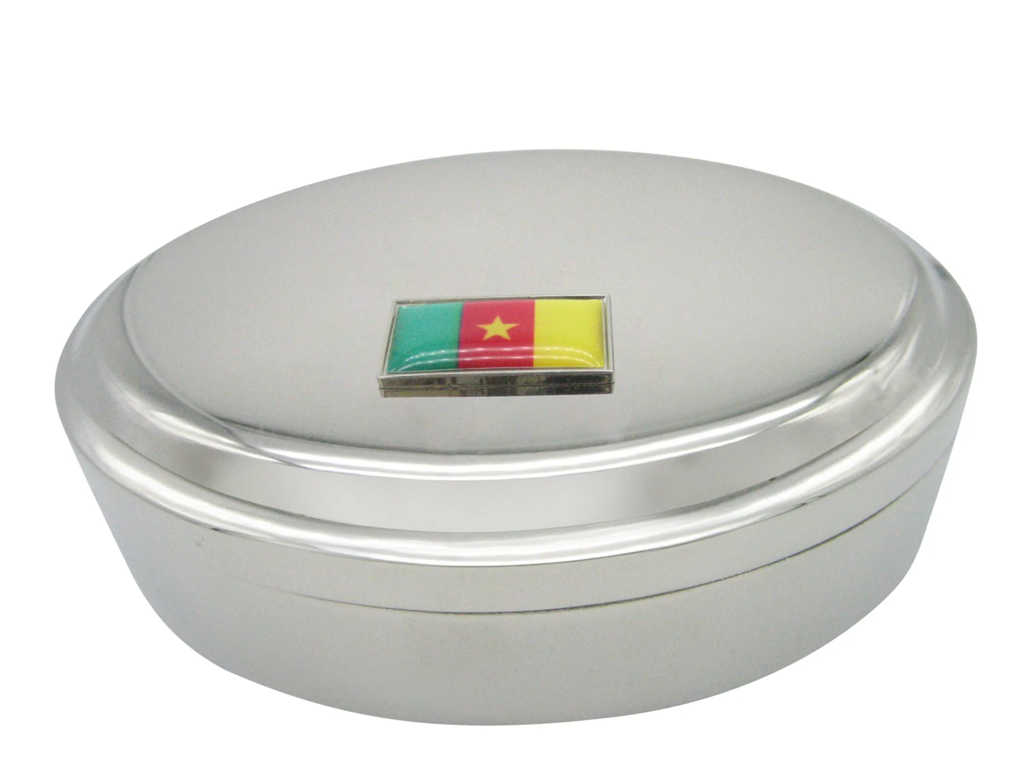 Thin Bordered Cameroon Flag Pendant Oval Trinket Jewelry Box