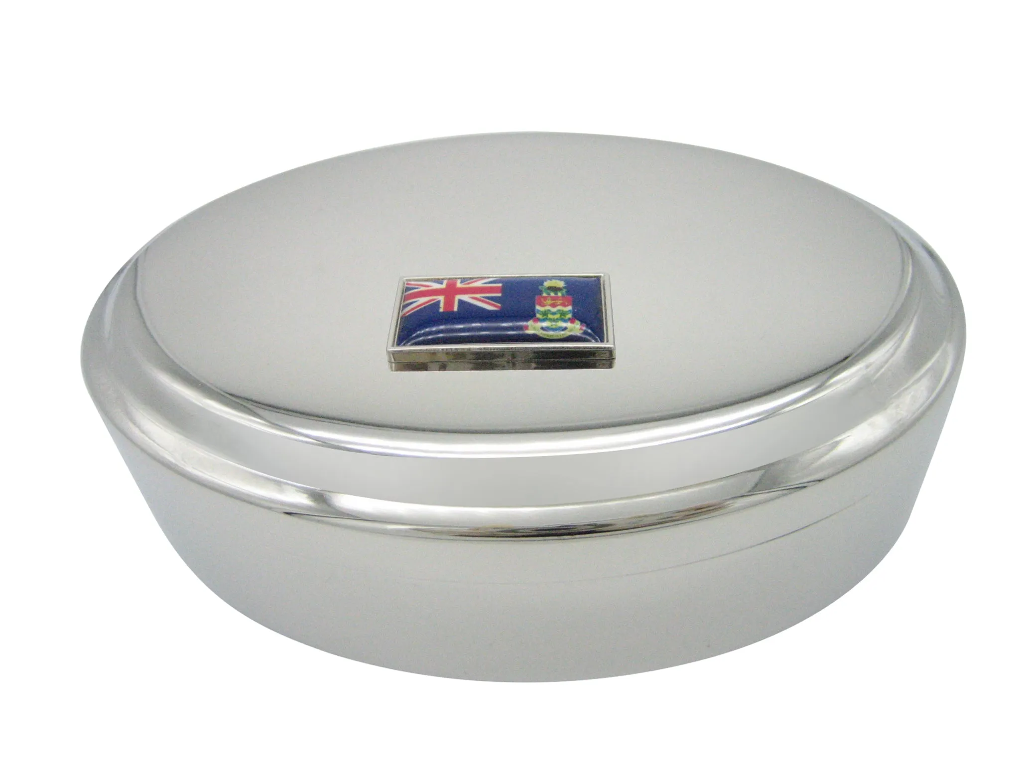 Thin Bordered Cayman Islands Flag Pendant Oval Trinket Jewelry Box