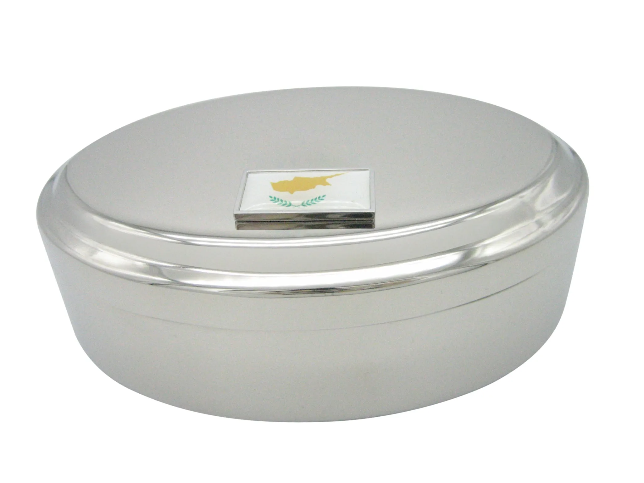 Thin Bordered Cyprus Flag Pendant Oval Trinket Jewelry Box