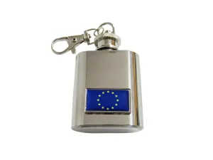 Thin Bordered European Union Flag Pendant 1 Oz. Stainless Steel Key Chain Flask