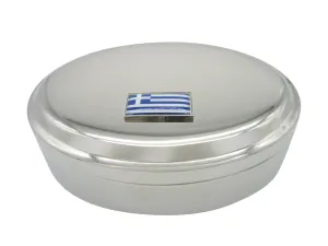 Thin Bordered Greece Flag Pendant Oval Trinket Jewelry Box