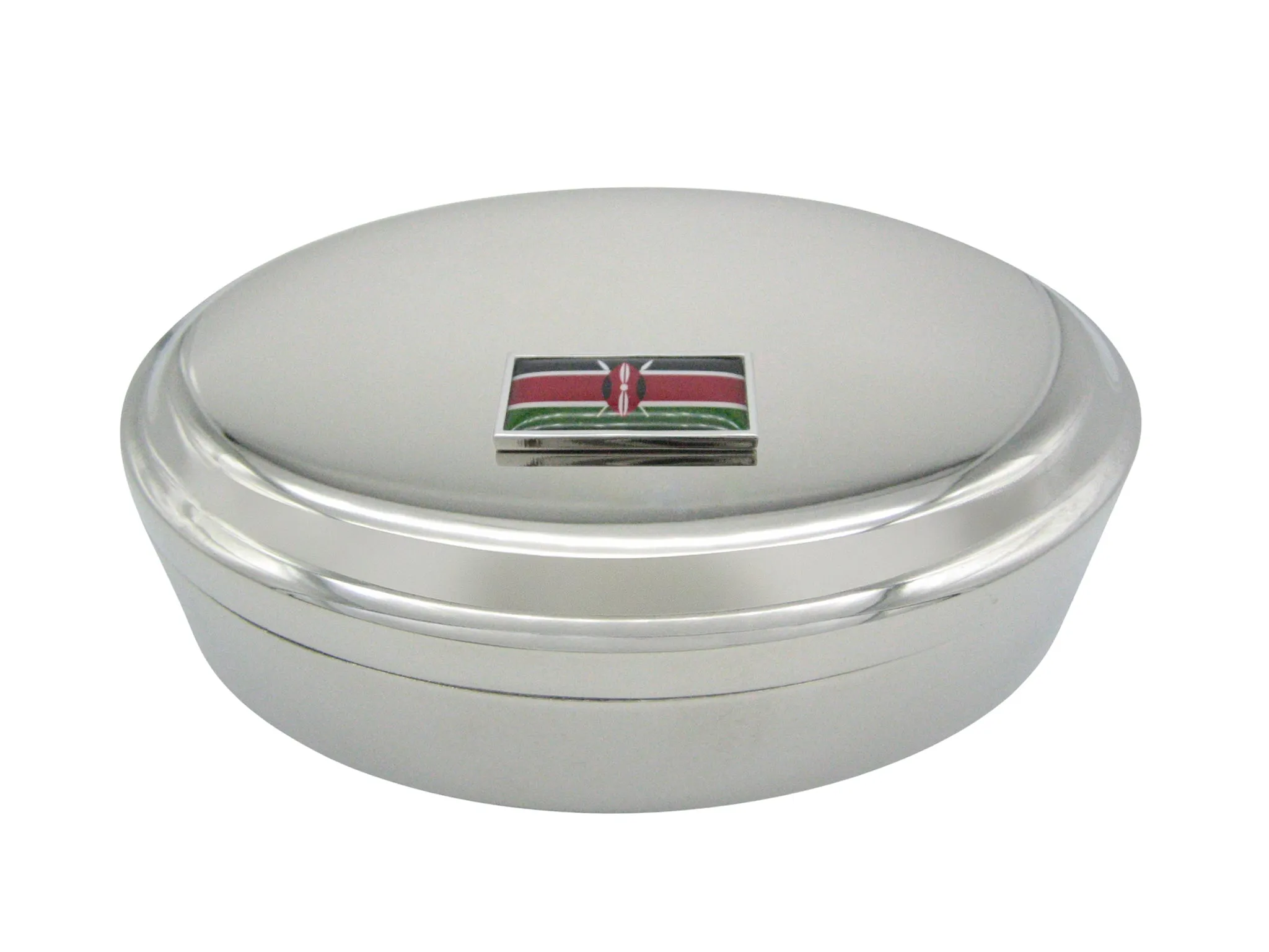 Thin Bordered Kenya Flag Pendant Oval Trinket Jewelry Box