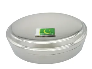 Thin Bordered Pakistan Flag Pendant Oval Trinket Jewelry Box