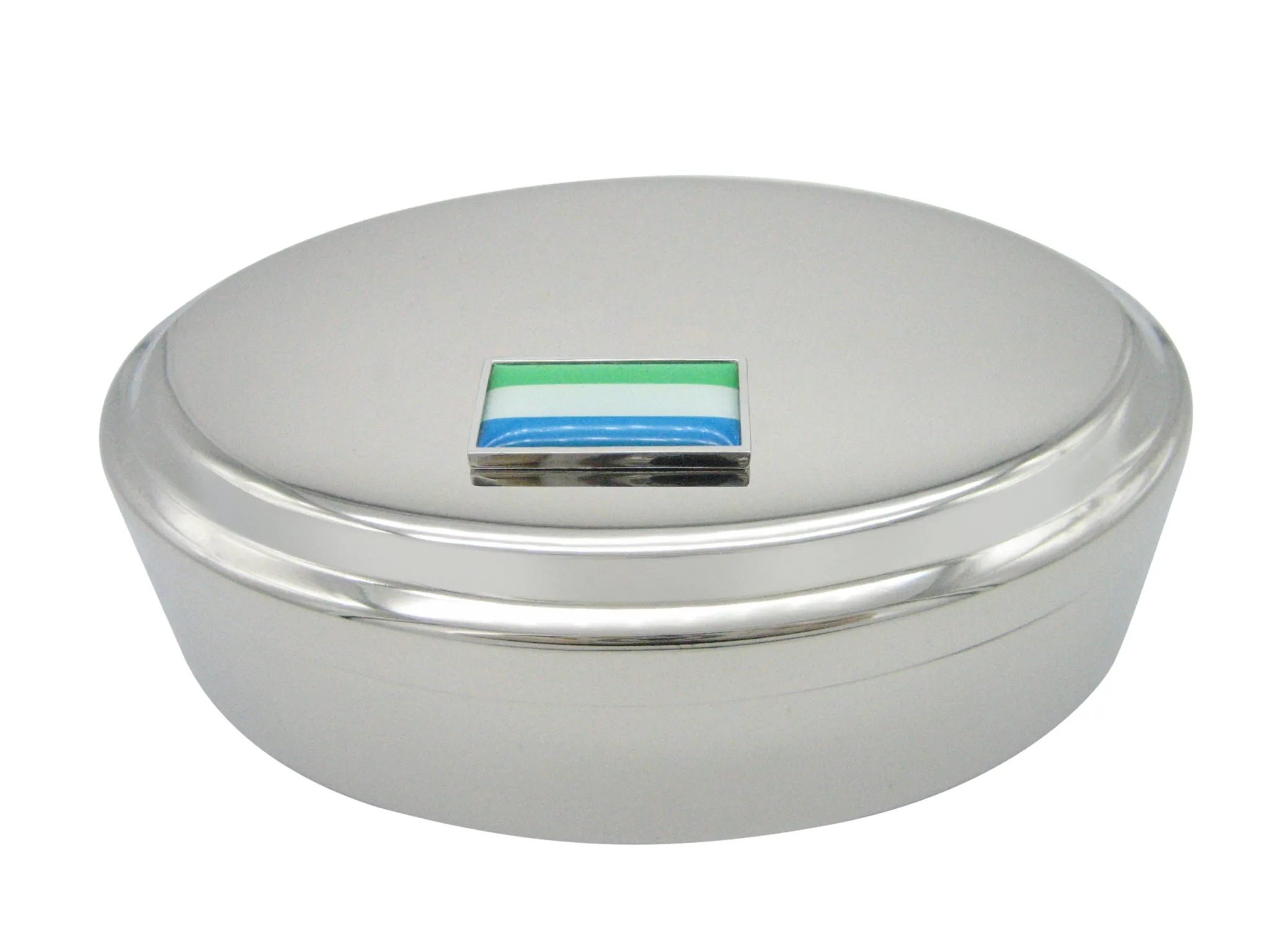 Thin Bordered Sierra Leone Flag Pendant Oval Trinket Jewelry Box