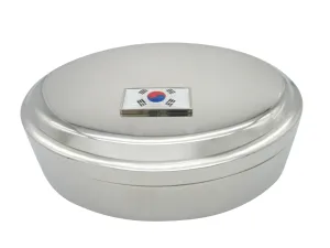 Thin Bordered South Korea Flag Pendant Oval Trinket Jewelry Box