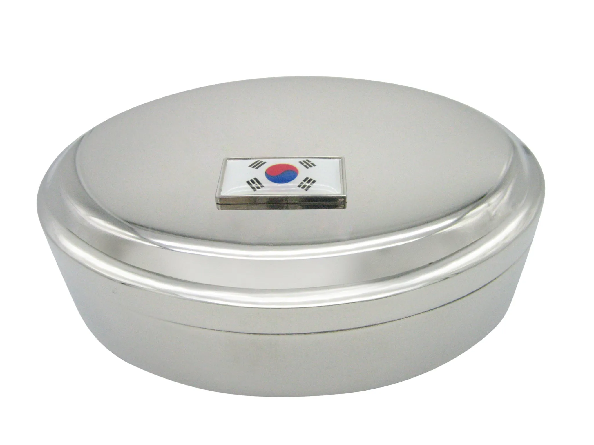 Thin Bordered South Korea Flag Pendant Oval Trinket Jewelry Box