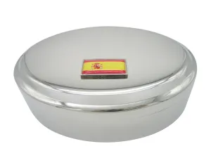 Thin Bordered Spain Flag Pendant Oval Trinket Jewelry Box