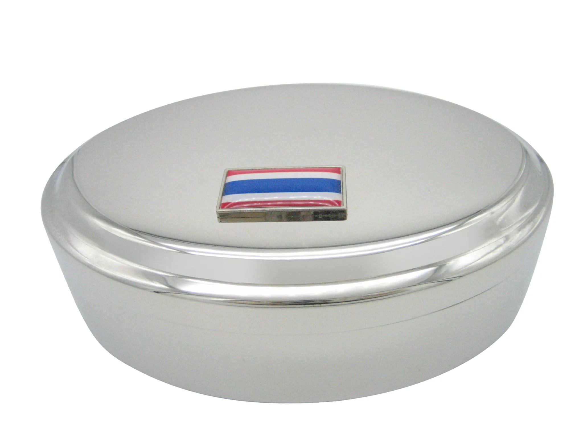 Thin Bordered Thailand Flag Pendant Oval Trinket Jewelry Box