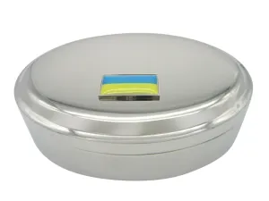Thin Bordered Ukraine Flag Pendant Oval Trinket Jewelry Box