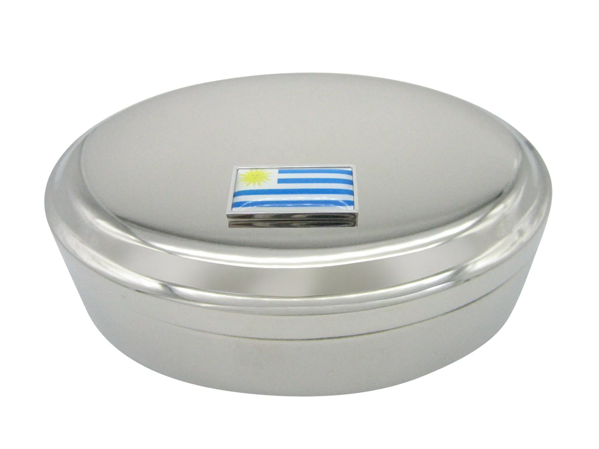 Thin Bordered Uruguay Flag Pendant Oval Trinket Jewelry Box