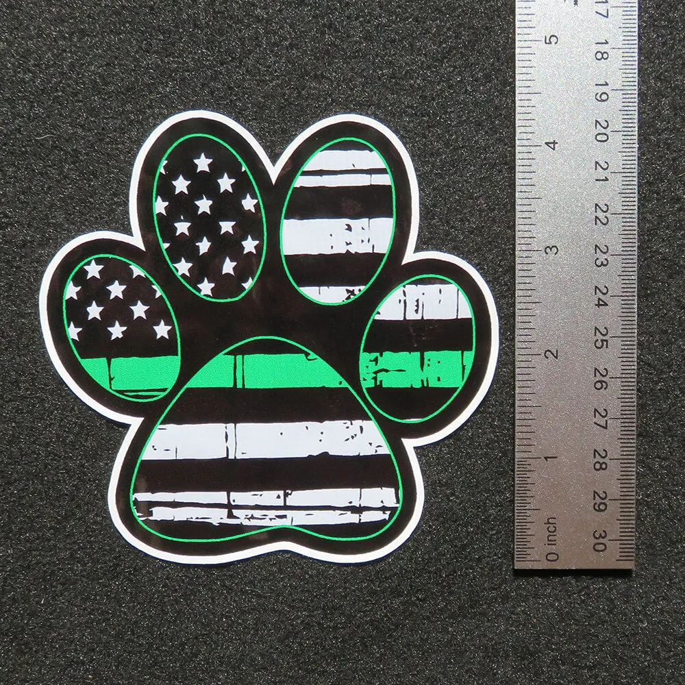 Thin Green Line Paw Print Vinyl Decal