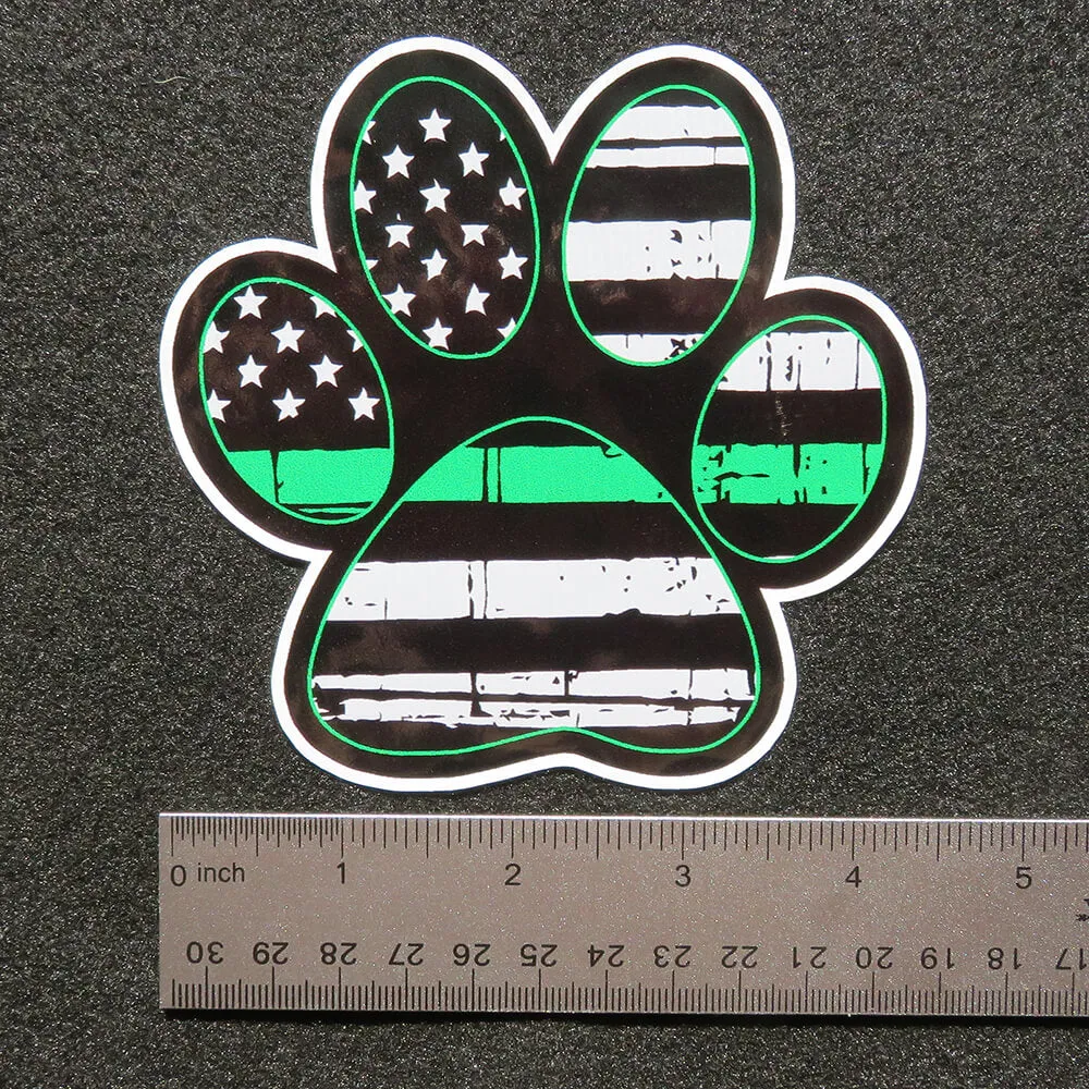 Thin Green Line Paw Print Vinyl Decal