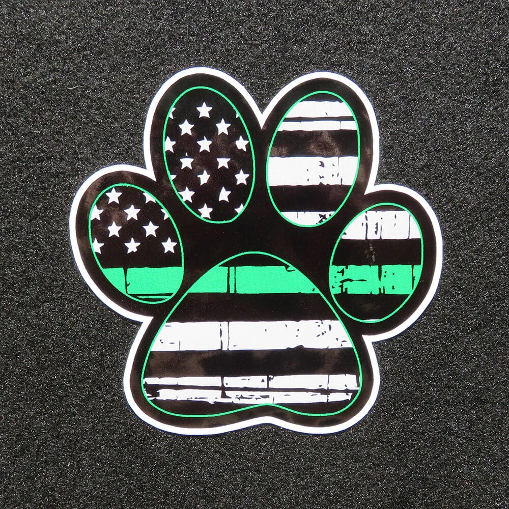 Thin Green Line Paw Print Vinyl Decal
