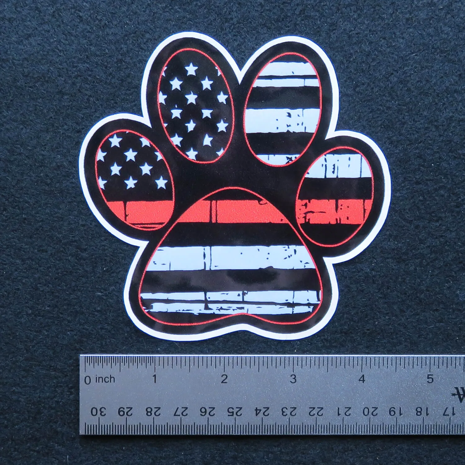 Thin Red Line Paw Print Vinyl Decal