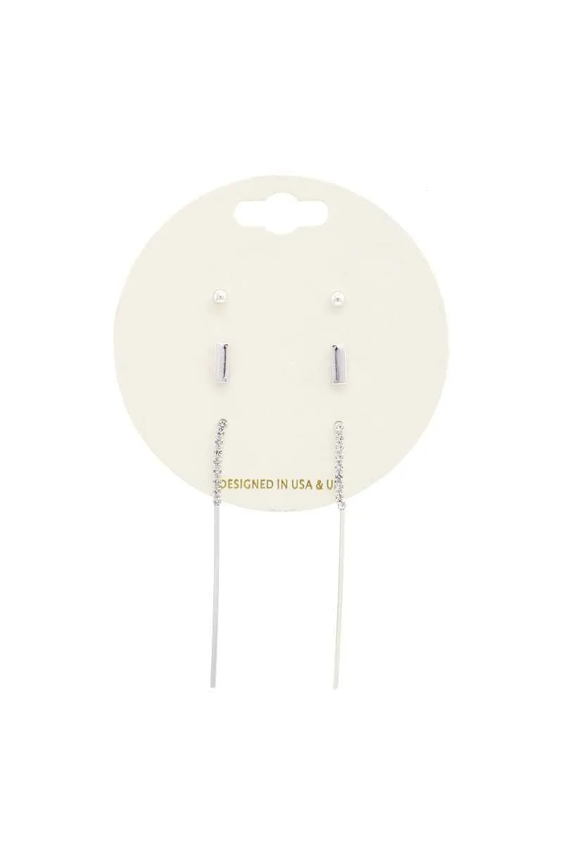 Thin Rhinestone Metal Earring
