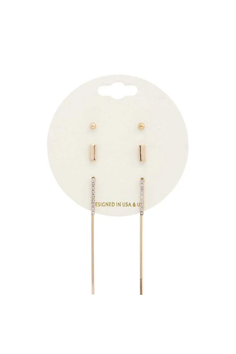 Thin Rhinestone Metal Earring