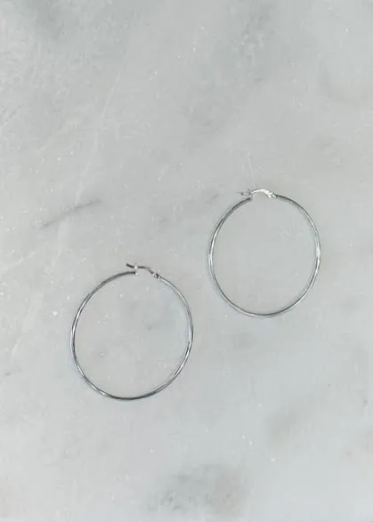 Thin Silver Hoops (55mm)