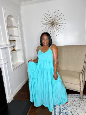 Tiered V-neck Maxi Dress- Mint