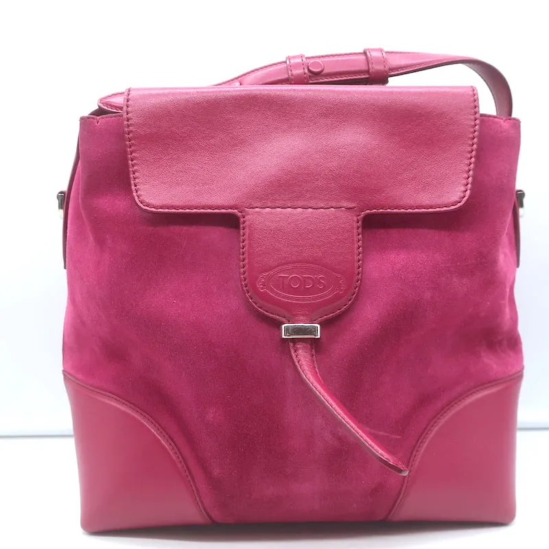 Tod's Joy Small Flap Hobo Raspberry Suede & Leather Shoulder Bag