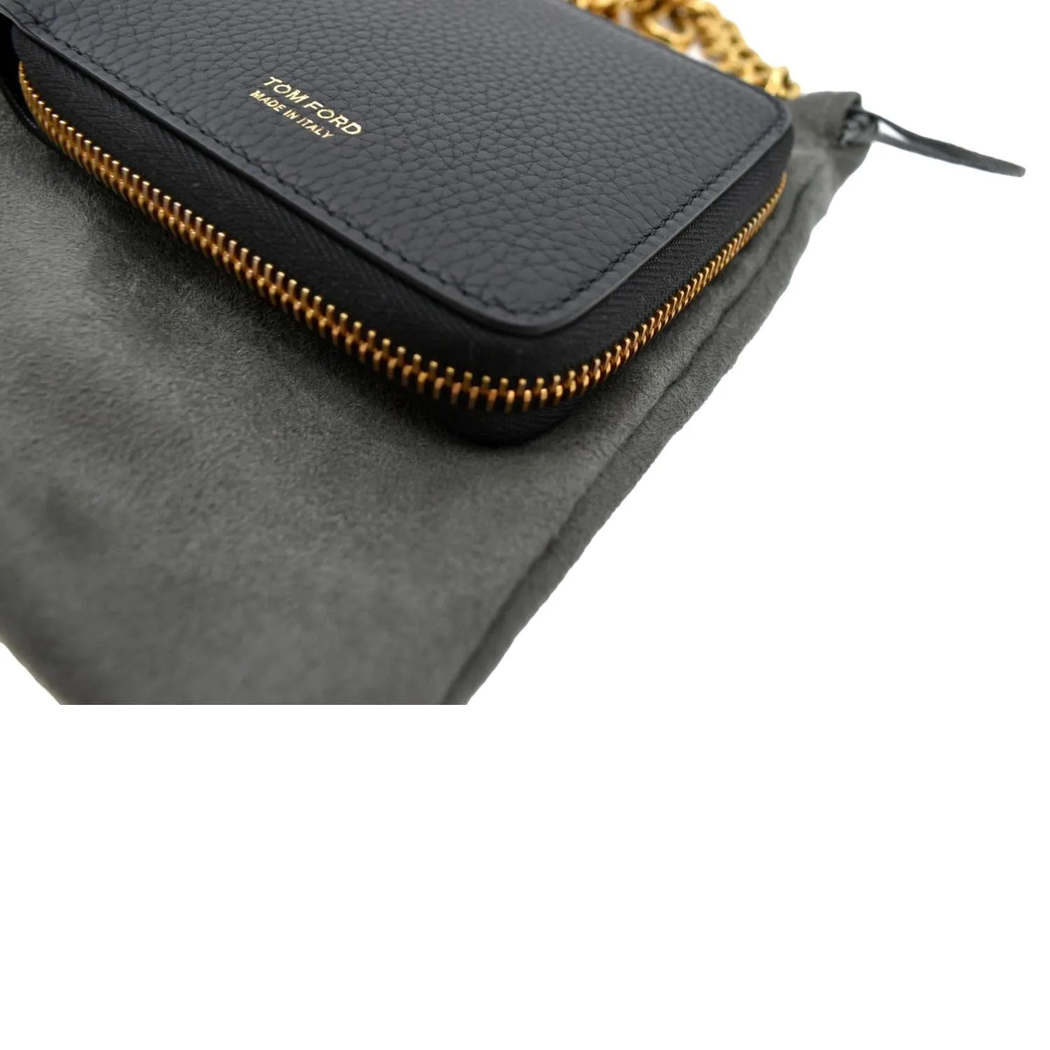 TOM FORD Leather Zip Small Chain Wallet Black