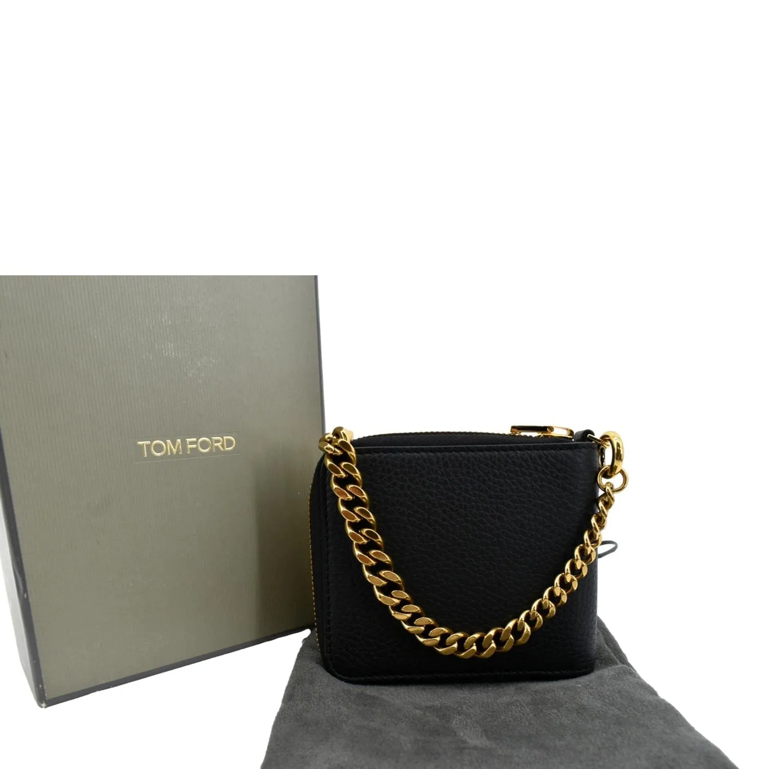 TOM FORD Leather Zip Small Chain Wallet Black