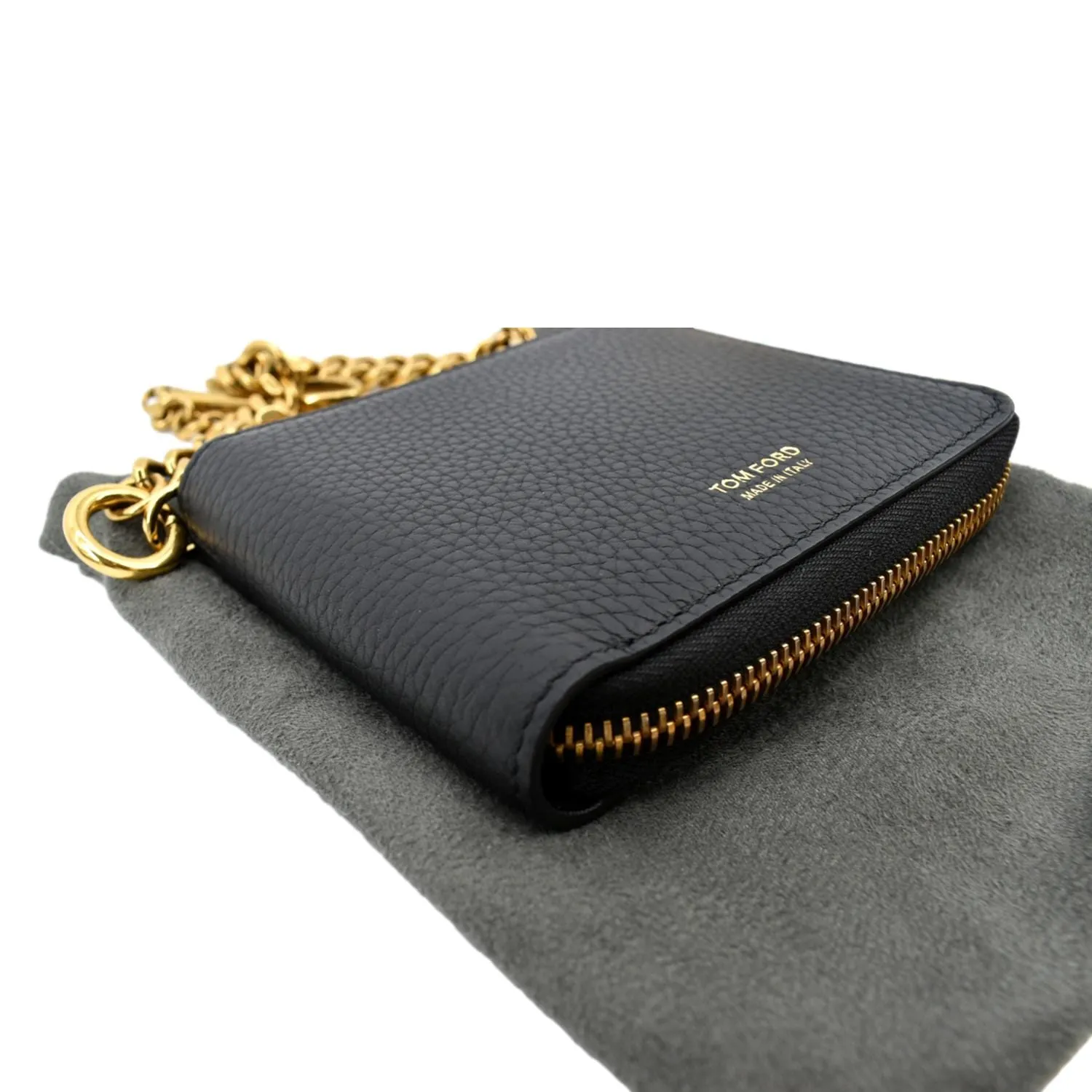 TOM FORD Leather Zip Small Chain Wallet Black