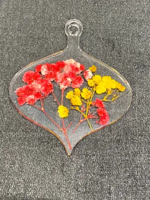 Transparent Suncatcher with Red and Yellow Flowers