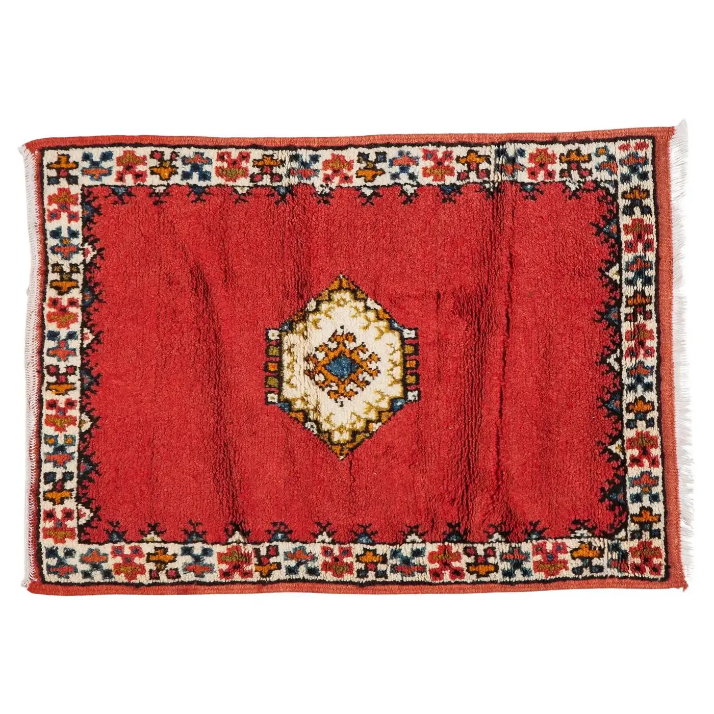 Tribal Moroccan Red Handwoven Rug or Carpet with Diamond Design