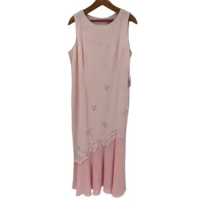 Ultra Dress Size 14 Maxi Linen Chiffon Pink Beaded Pink Layered Cottage Core NWT