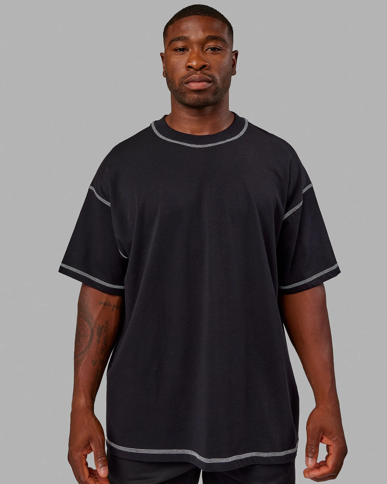 Unisex Overlock Heavyweight Tee Oversize - Black-White