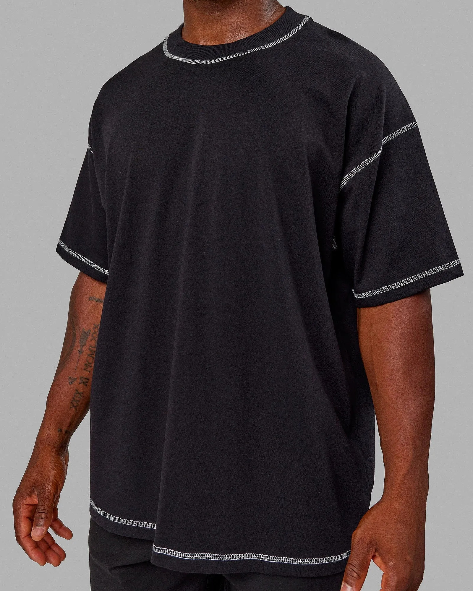 Unisex Overlock Heavyweight Tee Oversize - Black-White