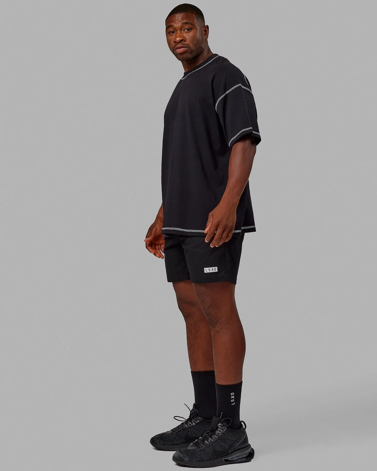 Unisex Overlock Heavyweight Tee Oversize - Black-White