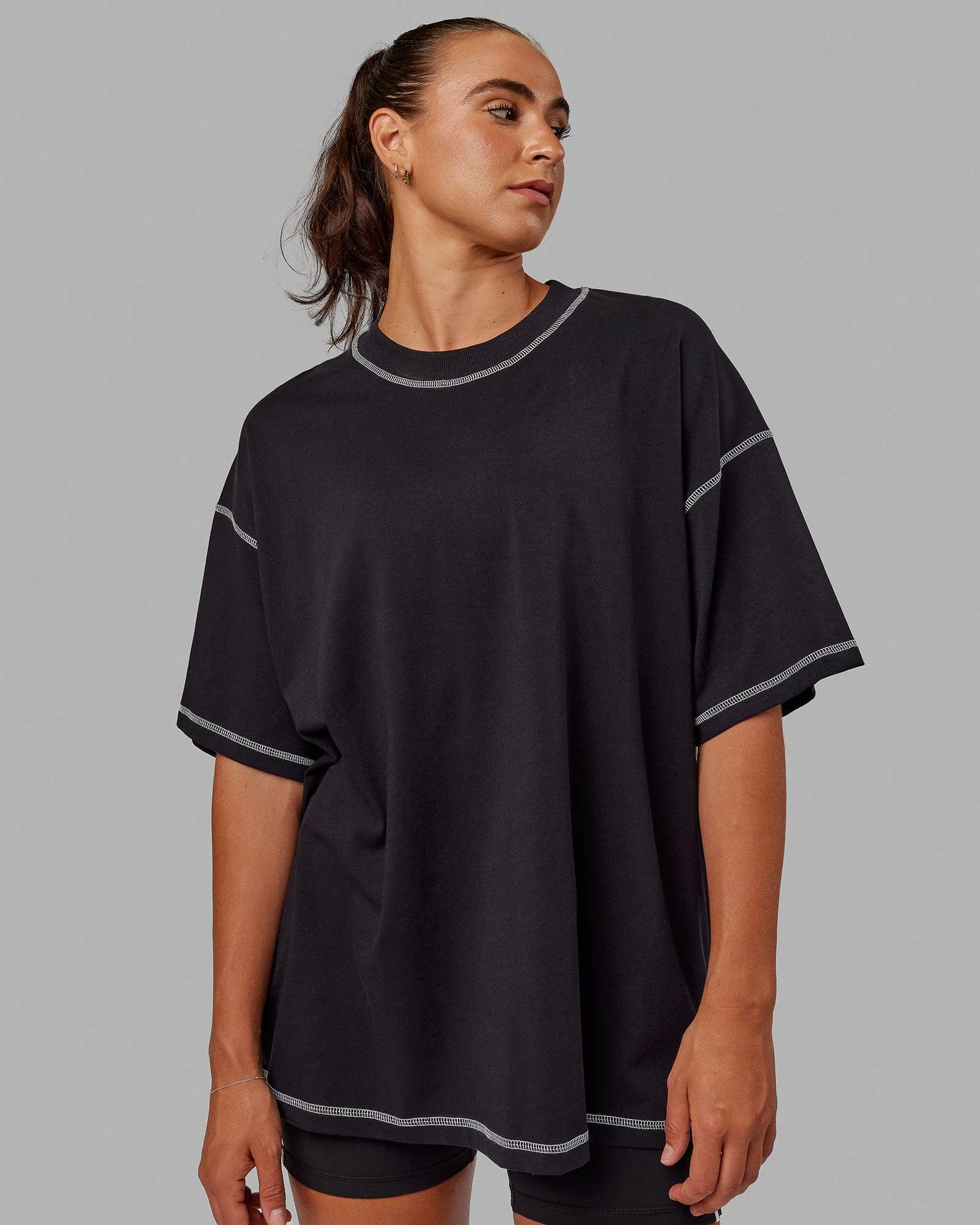 Unisex Overlock Heavyweight Tee Oversize - Black-White