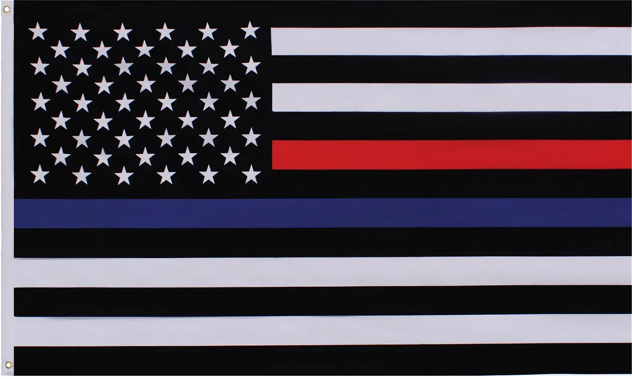 US American Thin Blue Line (Support The Police) & Thin Red Line (Support The Firefighters) Flag 3' x 5'