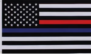 US American Thin Blue Line (Support The Police) & Thin Red Line (Support The Firefighters) Flag 3' x 5'