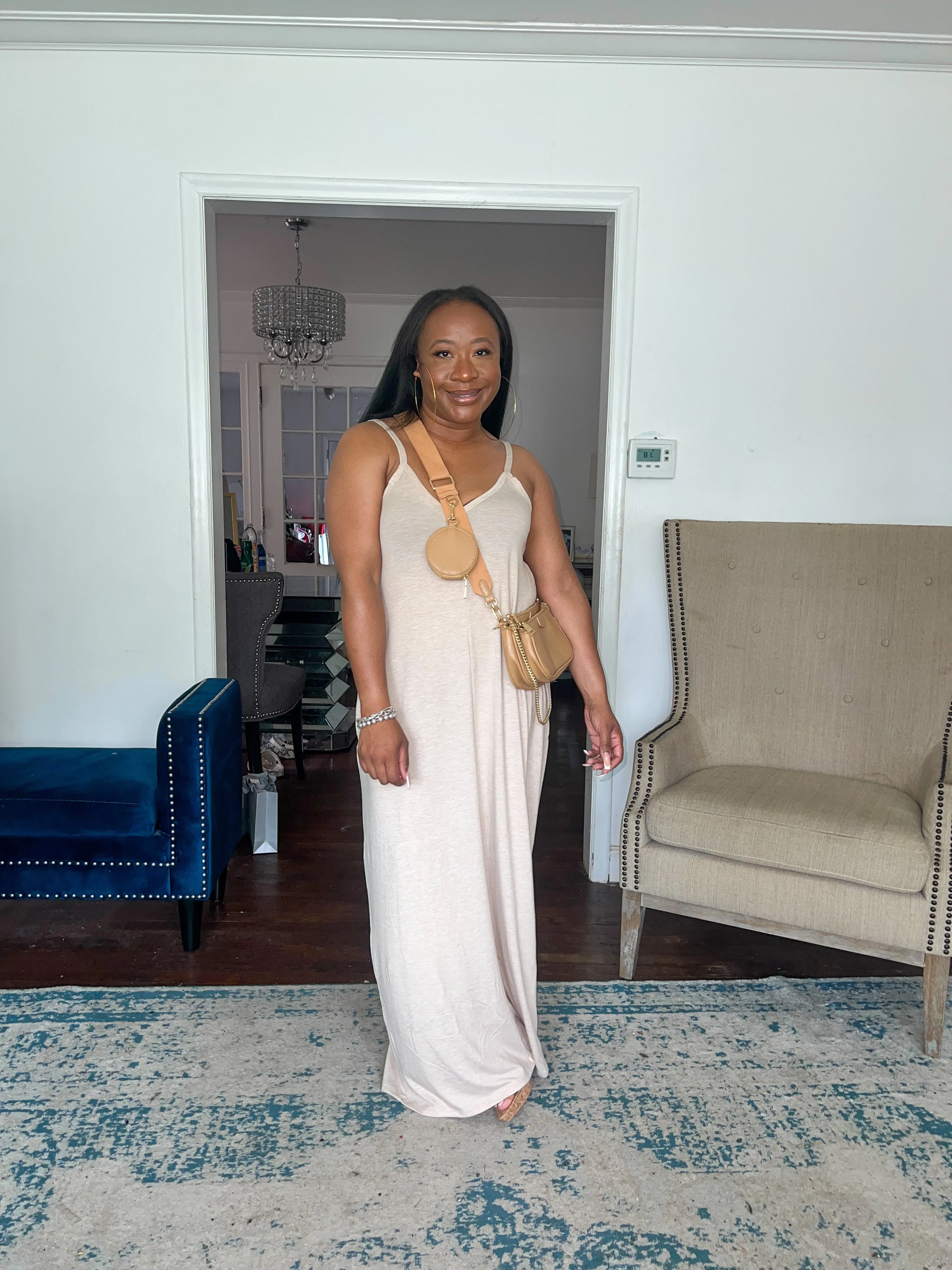 V-neck Maxi Dress- Heather Beige