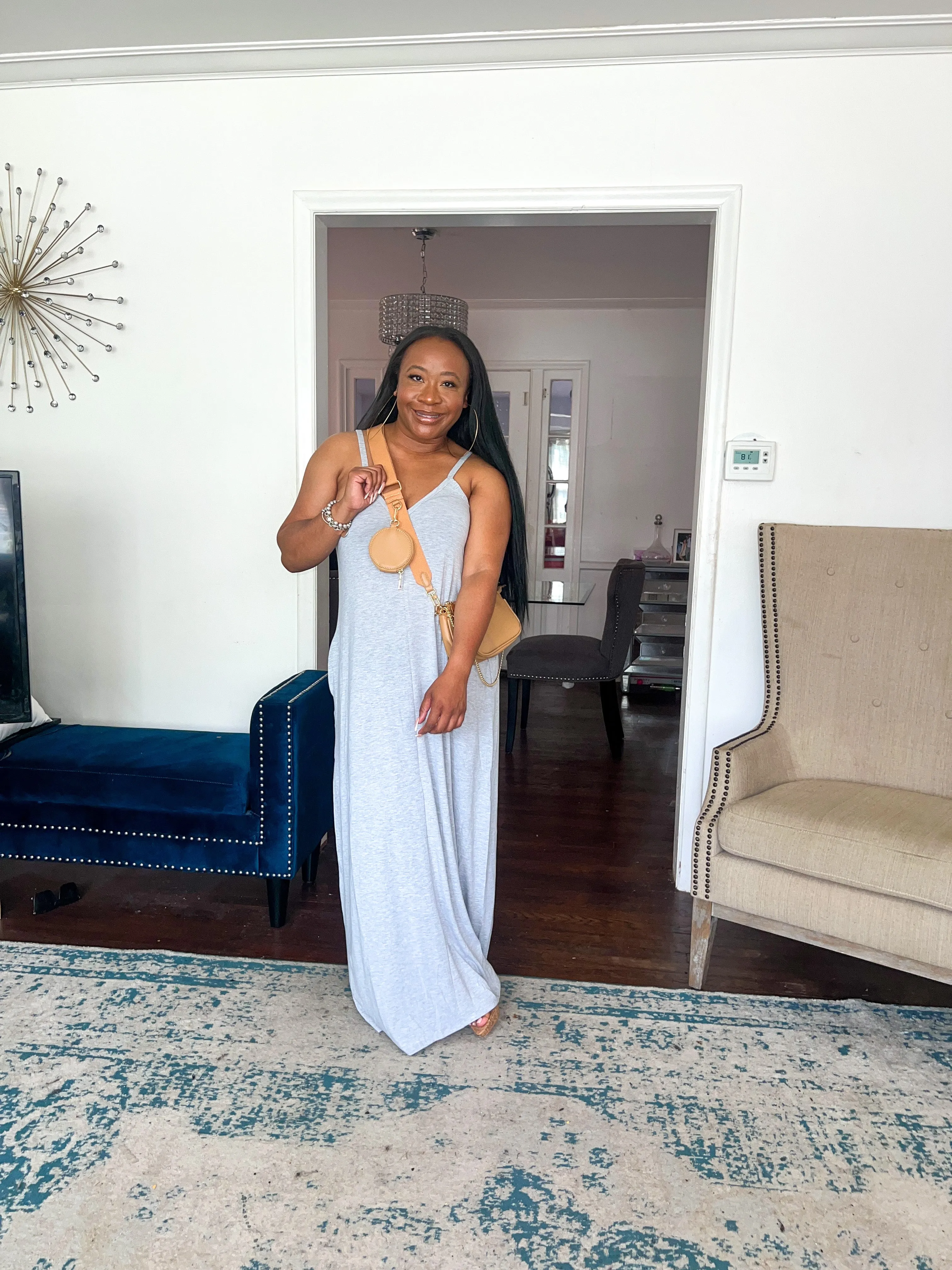V-neck Maxi Dress- Heather Grey
