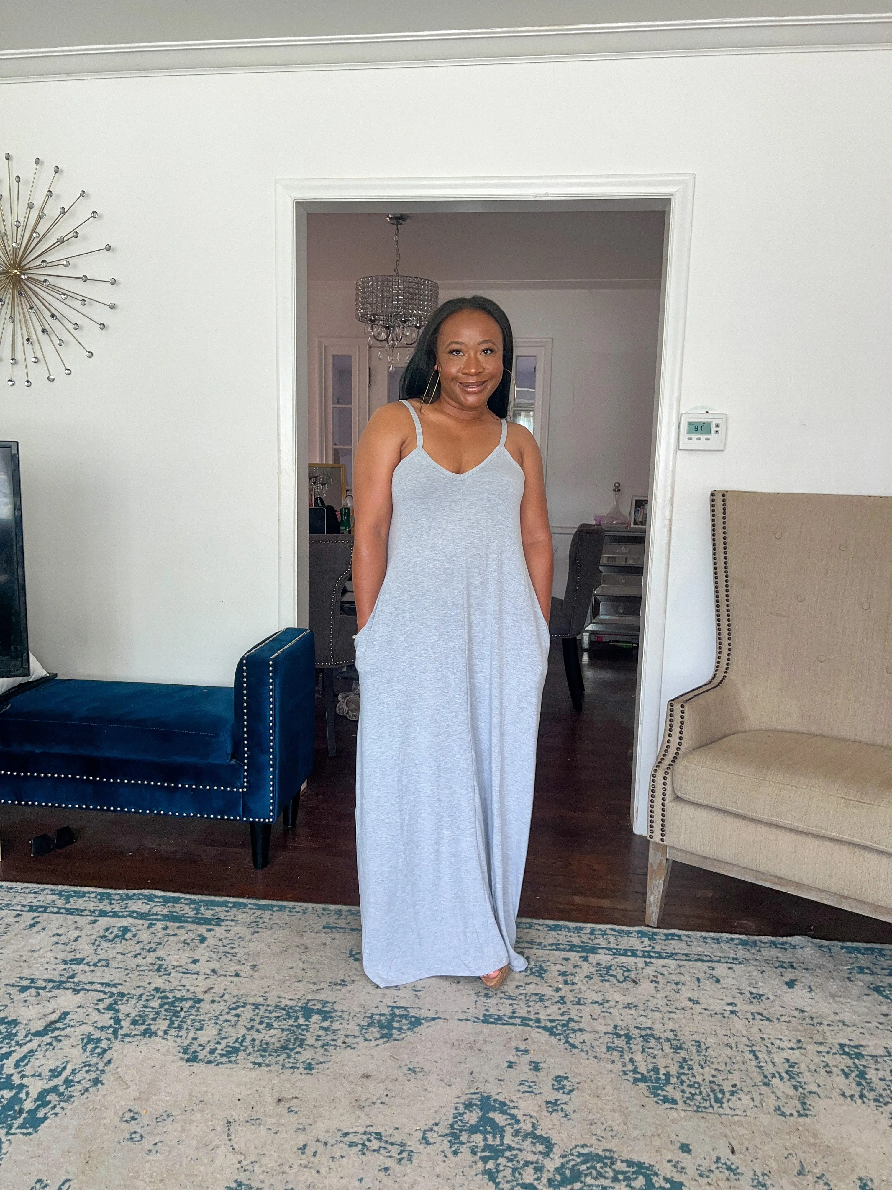 V-neck Maxi Dress- Heather Grey