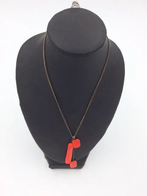 Verre Red Long Skinny & Chicle Necklace w/Sterling Silver Findings