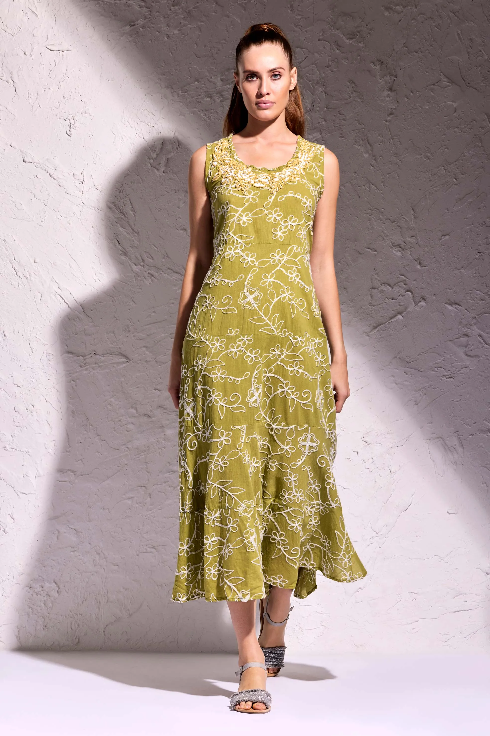 Vestito verde smanicato lungo Lipari