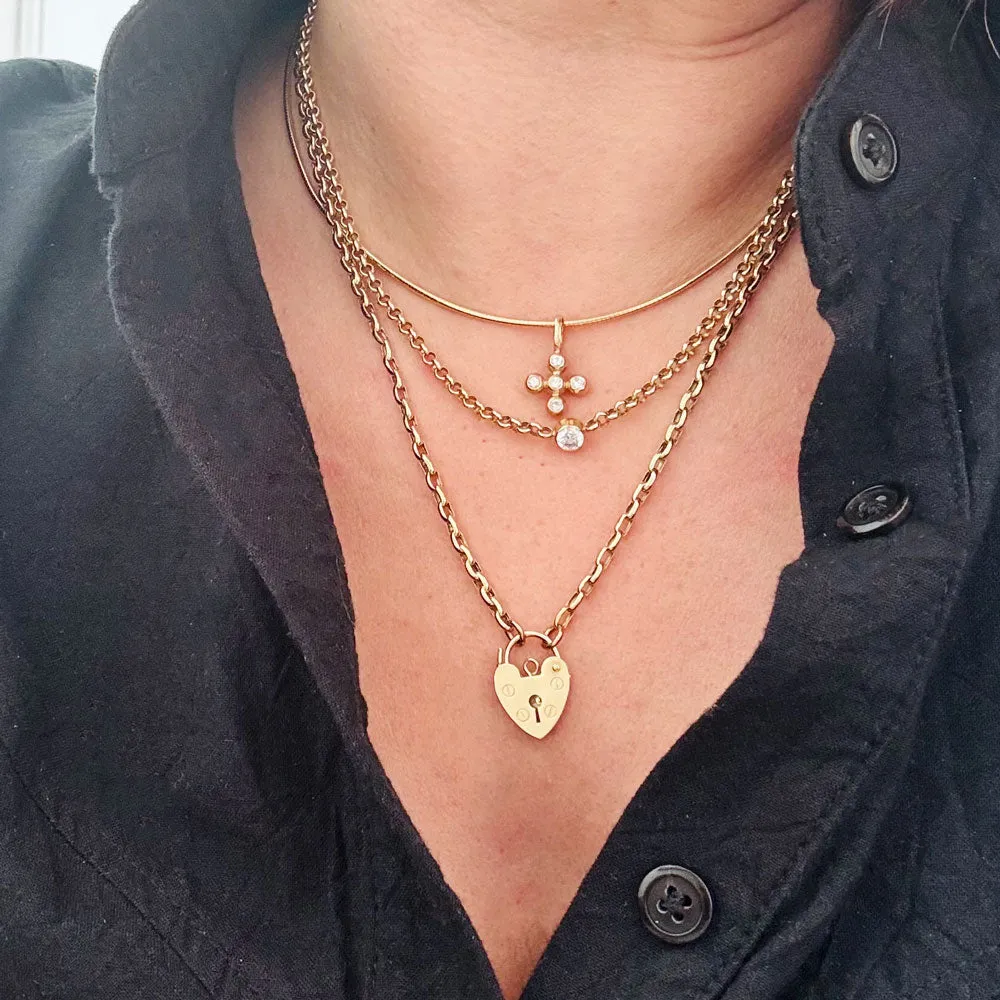 Vintage 9K Oval Rolo Chain w/Padlock