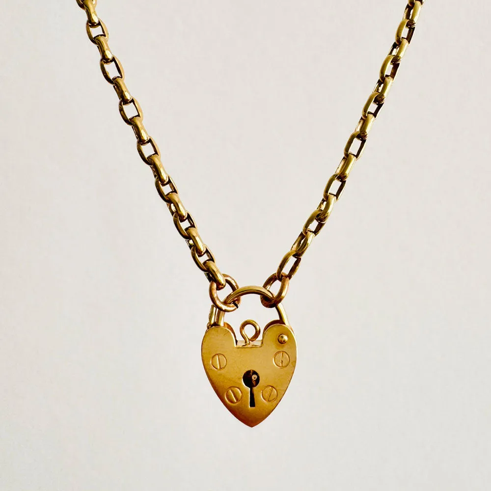 Vintage 9K Oval Rolo Chain w/Padlock