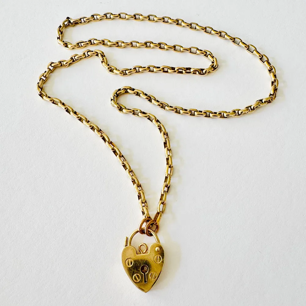 Vintage 9K Oval Rolo Chain w/Padlock
