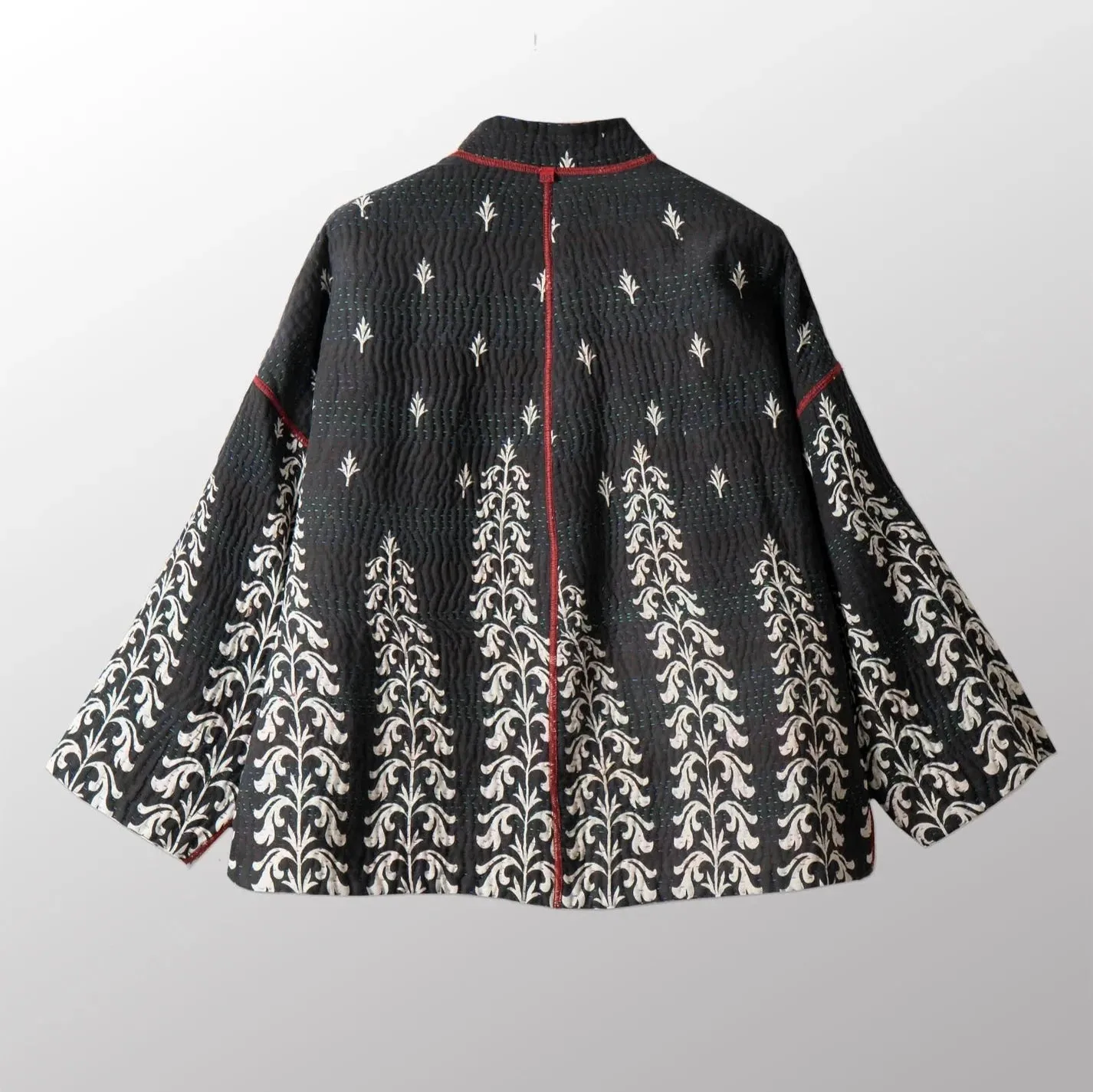 Vintage Cotton Kantha Stand Collar Cropped Jacket