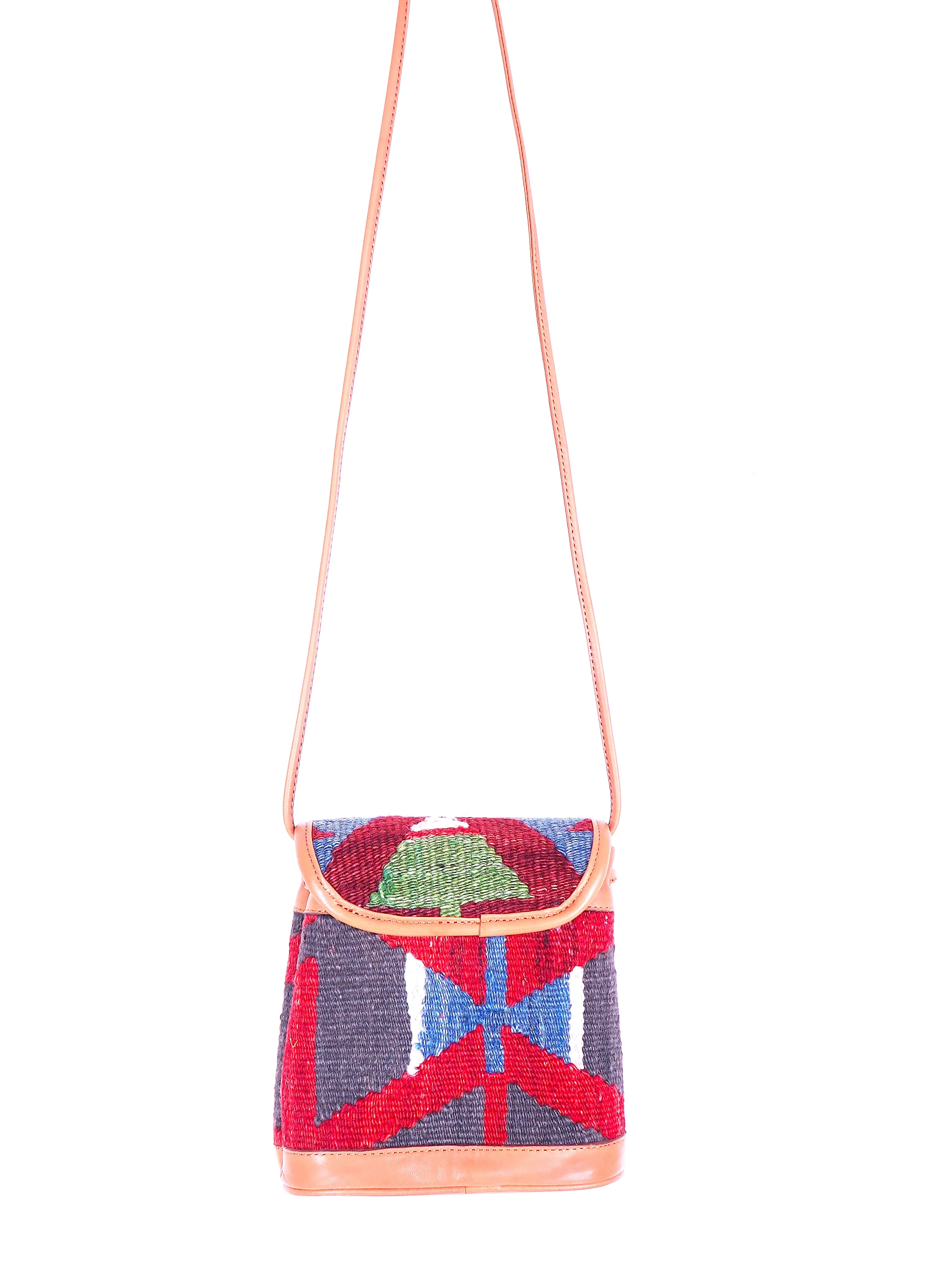 Vintage Kilim Handbag - Tan Leather