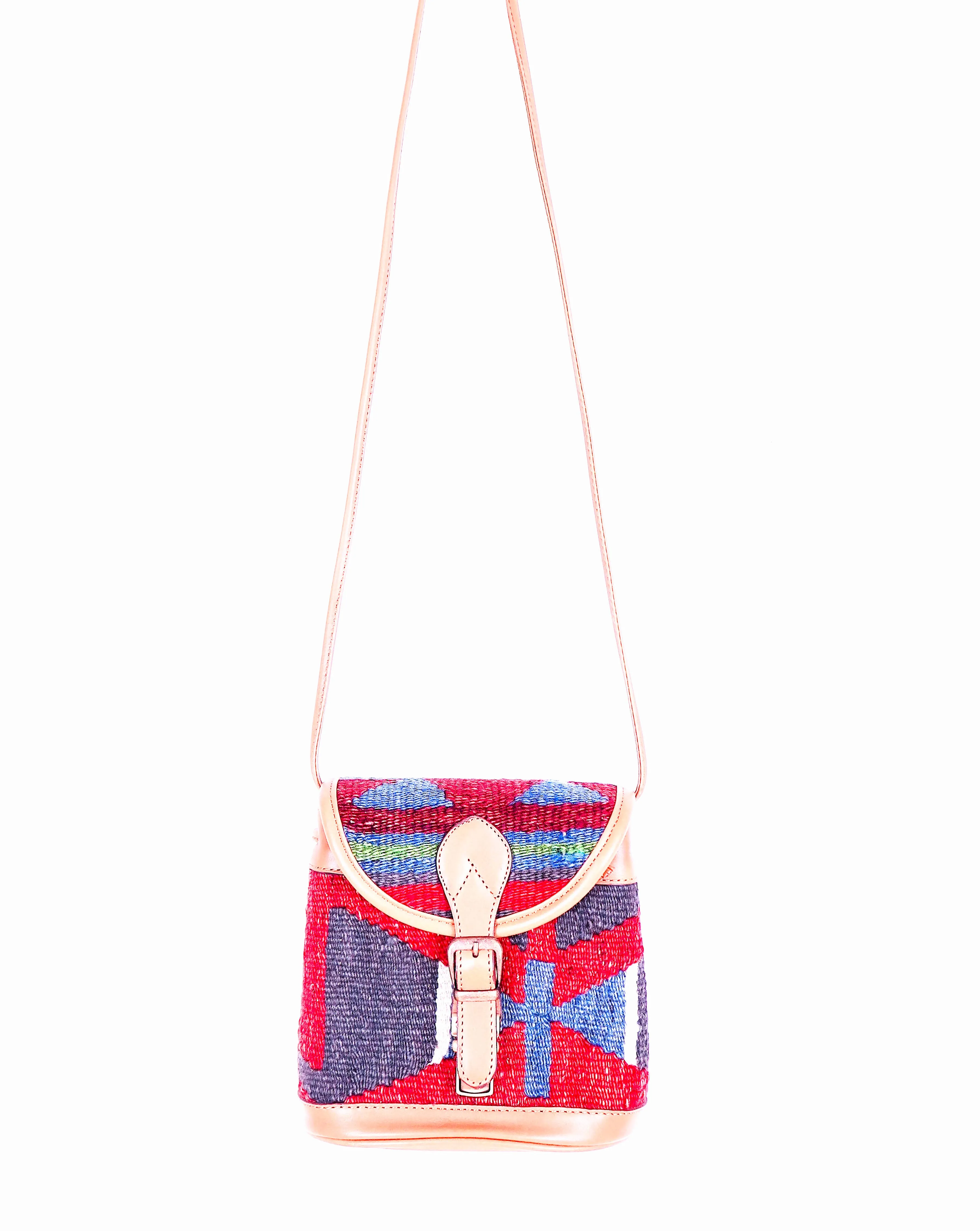 Vintage Kilim Handbag - Tan Leather
